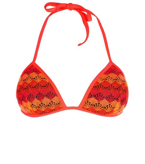 Red Stripe Crochet Moulded Bikini Top | New Look