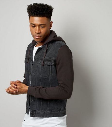 Grey Contrast Hooded Denim Jacket | New Look