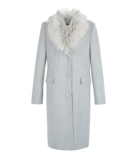 Teens Grey Faux Fur Collar Coat | New Look