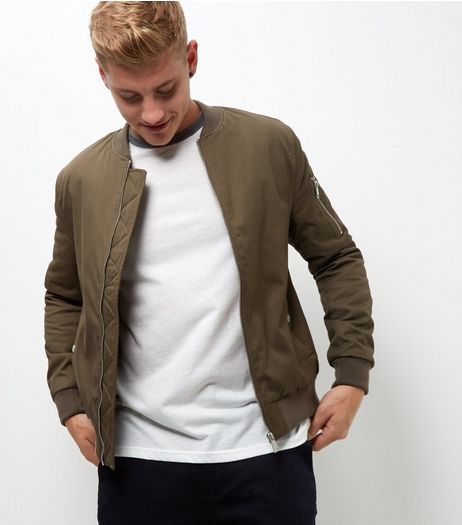 Khaki Zip Sleeve Bomber Jacket | New Look