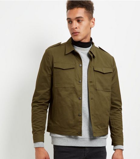 Khaki Double Pocket Military Shacket | New Look