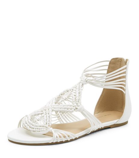 White Crochet Cut Out Sandals | New Look