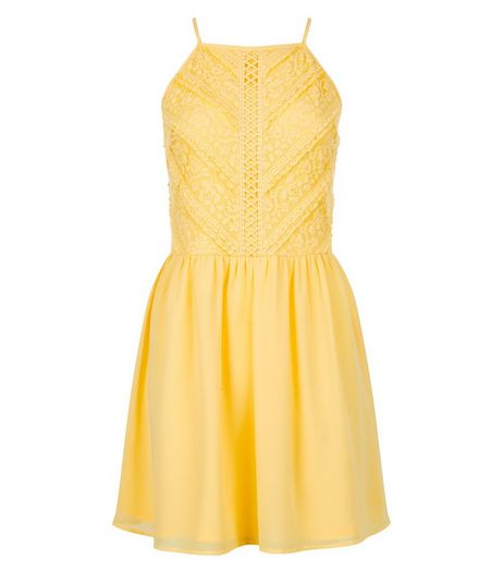 Teens Yellow Lace High Neck Dress | New Look