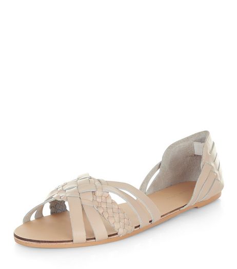 Cream Leather Plaited Strap Sandals | New Look