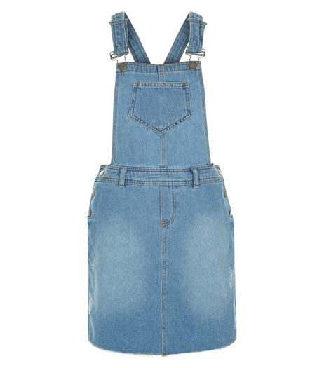 Teens Blue Denim Pinafore Dress | New Look