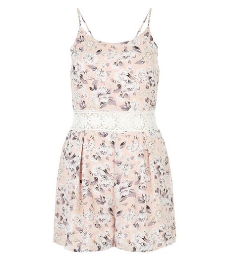 Parisian Pink Floral Print Crochet Panel Playsuit | New Look
