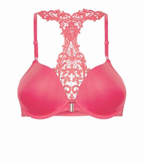 Bright Pink Guipure Lace Push Up Bra | New Look