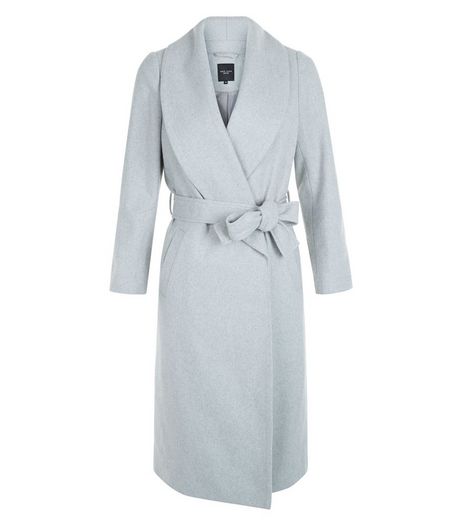 Petite Grey Belted Wrap Coat | New Look