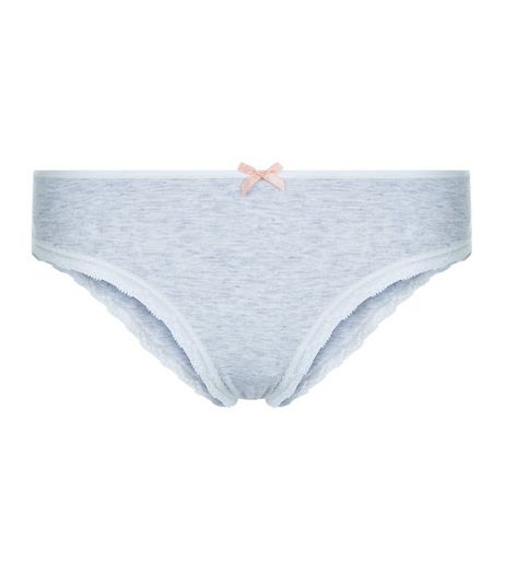Grey Marl Lace Trim Briefs | New Look
