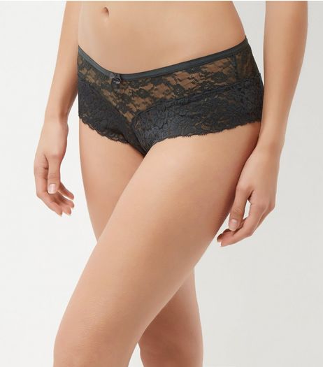 Khaki Floral Lace Leg Brazilian Briefs | New Look