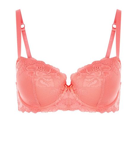 Pink DD+ Floral Lace Plunge Bra | New Look