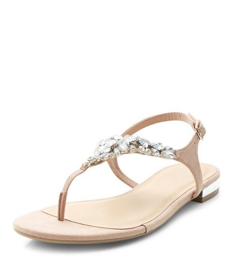 Cream Suedette Embellished Sandals | New Look