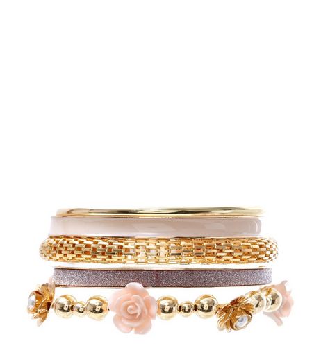 Pink Carved Rose Multi Bangle Set | New Look