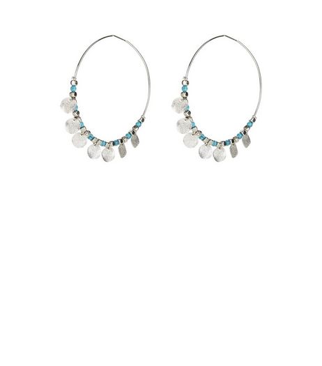 Silver Coin Beaded Hoop Earrings | New Look