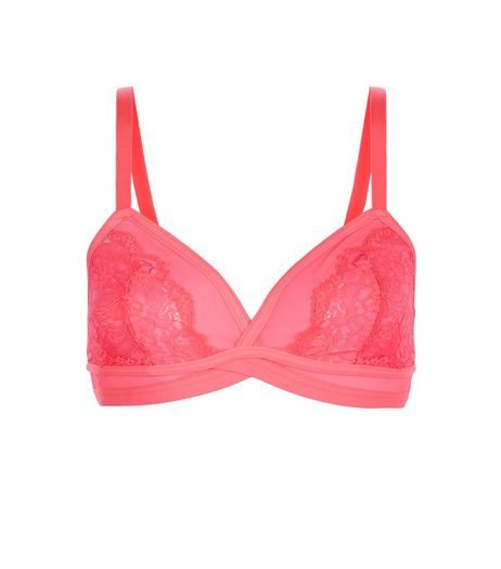 Bright Pink DD+ Lace Mesh Bralet | New Look