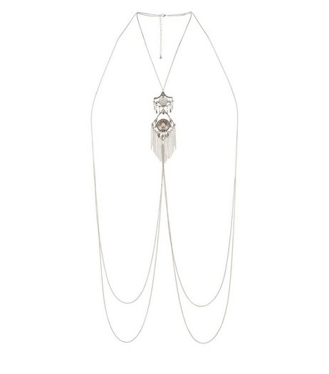 Silver Beaded Tassel Bodychain | New Look
