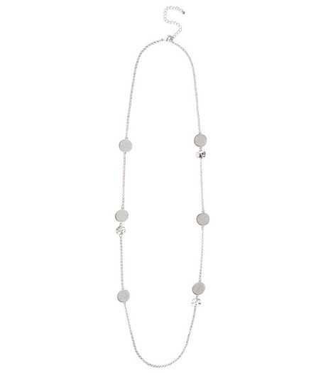 Silver Glitter Disc Necklace | New Look
