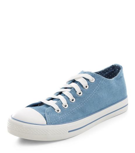 Teens Blue Denim Double Tongue Lace Up Plimsolls | New Look