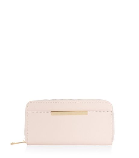 Shell Pink Metal Bar Zip Around Purse | New Look