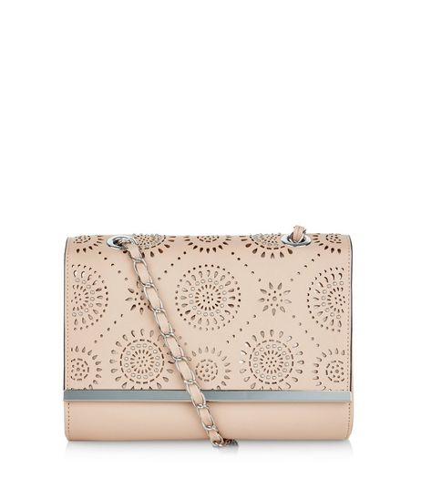 Cream Laser Cut Out Stud Chain Shoulder Bag | New Look