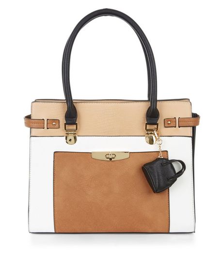 Tan Colour Block Purse Clip Tote Bag | New Look