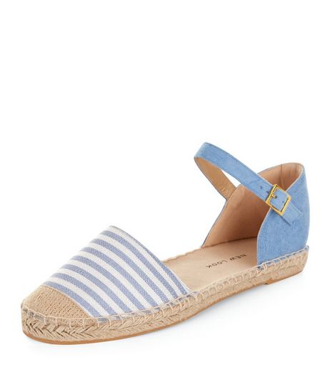 Teens Blue Stripe Ankle Strap Espadrilles | New Look