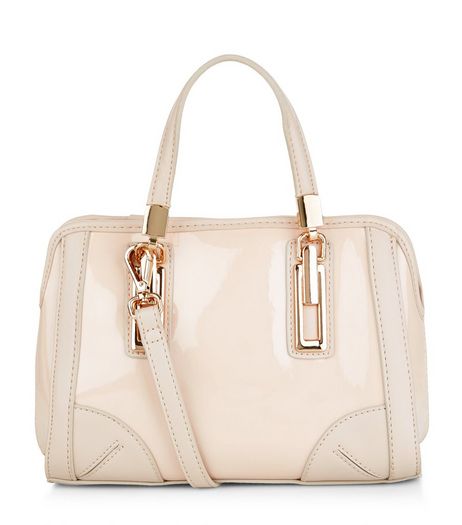 Cream Patent Mini Bowler Bag | New Look
