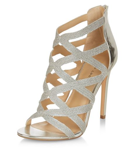 Silver Textured Cross Strap Heeled Sandals | New Look