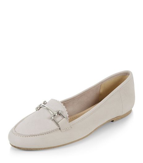 Grey Leather Metal Trim Loafers | New Look