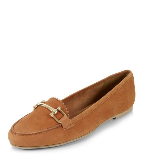 Tan Leather Metal Trim Loafers | New Look