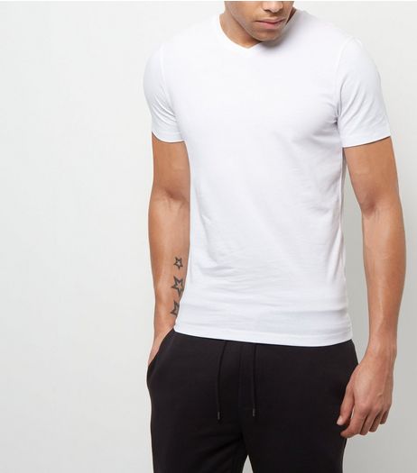 White Cotton Stretch V Neck T-Shirt | New Look