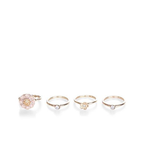 4 Pack Pink Flower Rings | New Look