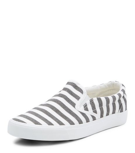 Grey Stripe Slip On Plimsolls | New Look