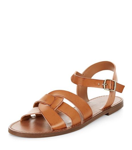 Tan Leather-Look Woven Strap Sandals | New Look