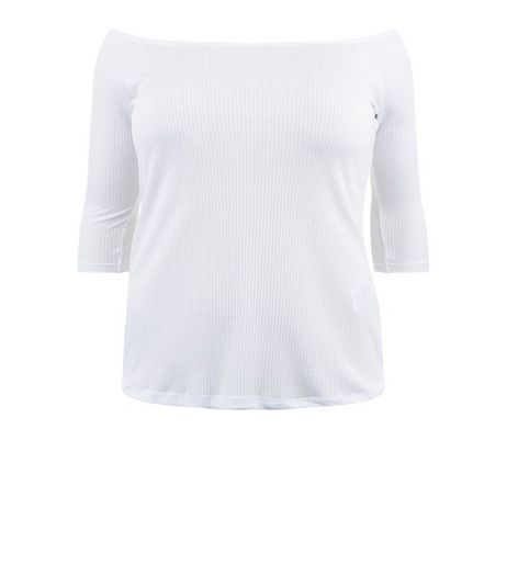 Curves White Ripped Bardot Neck Top | New Look