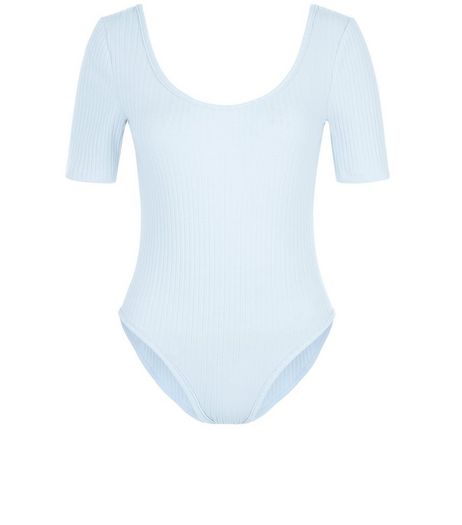 Light Blue Ribbed Scoop Neck Bodysuit | New Look