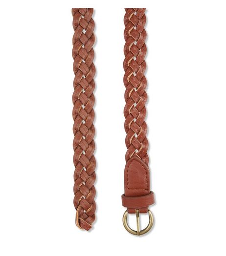 Tan Leather-Look Skinny Woven Belt | New Look