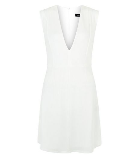 White Deep V Neck Sleeveless Shift Dress | New Look