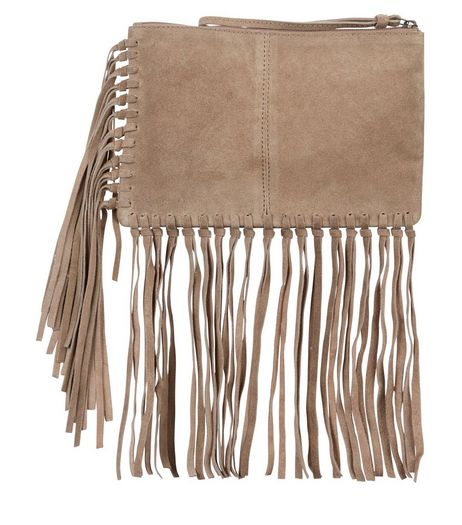 Stone Suede Fringe Trim Clutch | New Look