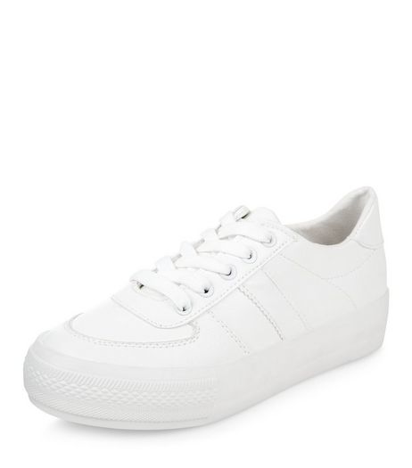 Wide Fit White Flatform Trainers | New Look