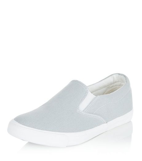Wide Fit Grey Canvas Slip On Plimsolls | New Look