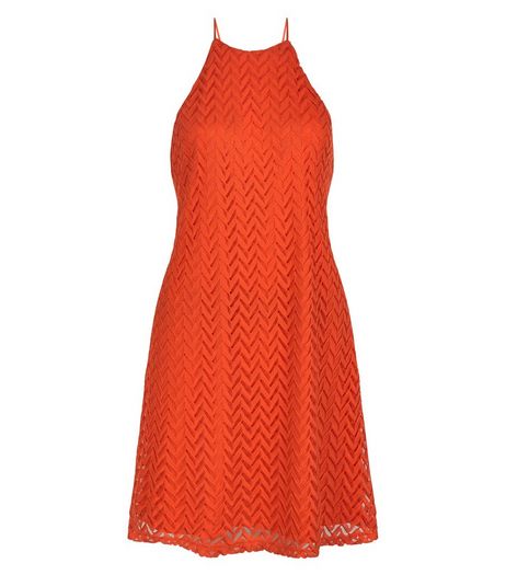 Orange Crochet High Neck Slip Dress | New Look