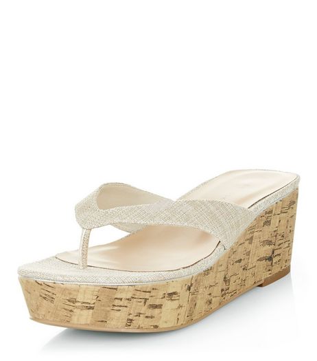 Silver Textured Flatform Cork Sandals | New Look