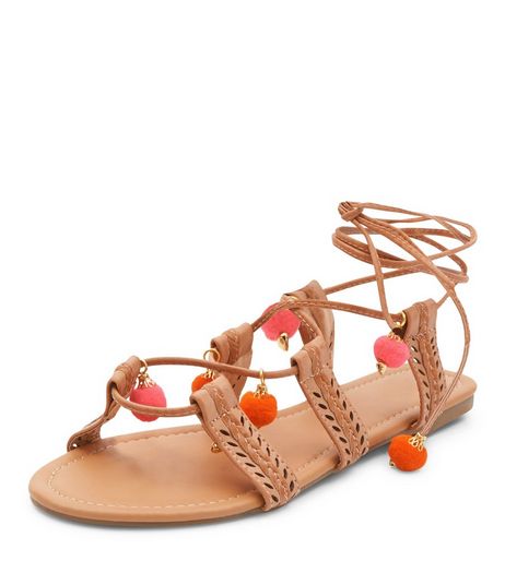 Cream Pom Pom Ghillie Sandals | New Look