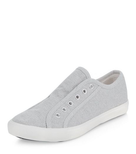 Grey Denim Laceless Plimsolls | New Look