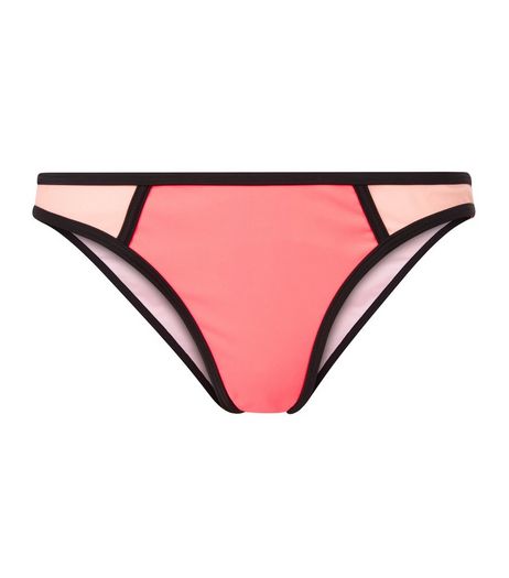 Pink Colour Block Contrast Trim Bikini Bottoms | New Look
