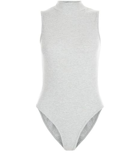 Grey Ribbed Funnel Neck Sleeveless Bodysuit | New Look