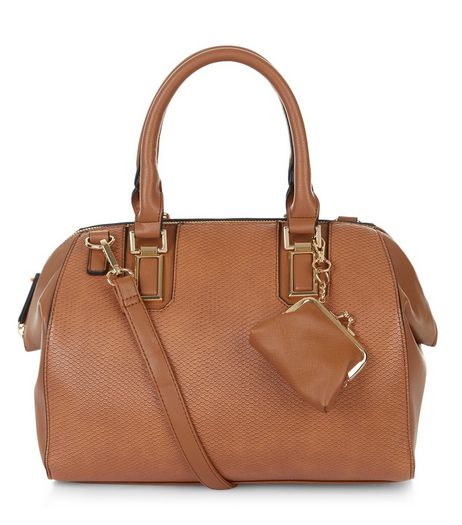 Tan Textured Purse Clip Bowler Bag | New Look