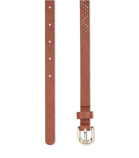 Tan Stud Laser Cut Out Skinny Belt | New Look