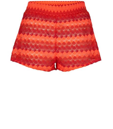 Red Stripe Crochet Shorts | New Look